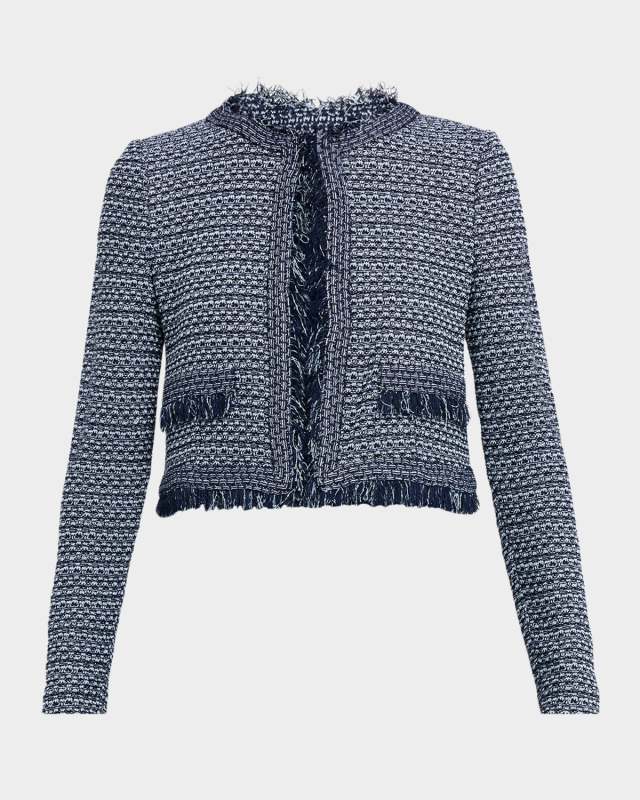x Lani Lynn Fringe-Trim Cropped Tweed Jacket